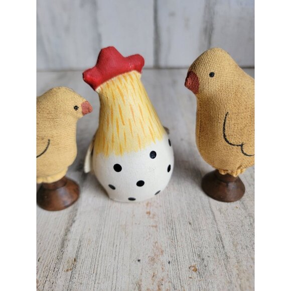 Miniature plush folk art vintage chicken spring chick set toy figure Easter home - Picture 6 of 9